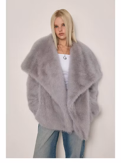 Faux Leather Bomber Jacket Cropped Real Fur Turn Down Collar Lamb Wool Coats for Woman Trendy